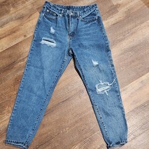 SHEIN Blue Distressed Boyfriend Jeans